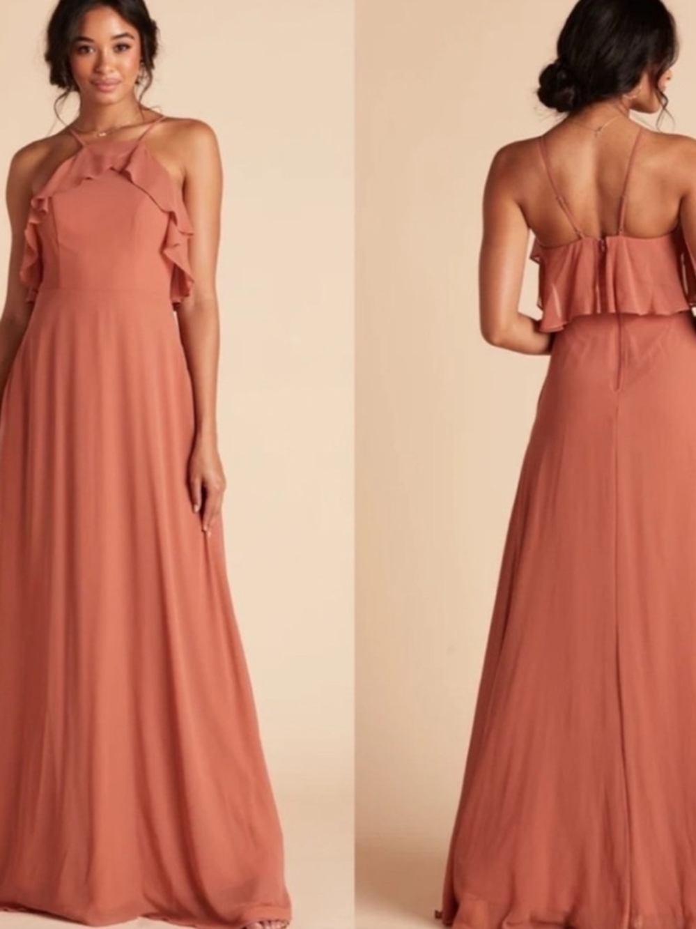 Birdy Grey Chiffon Maxi Dress Bridesmaid In Terracotta